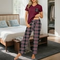 thumbnail image 4 of Simua Pajamas Sets for Women Casual Summer Lounge Sets Short Sleeve V-neck T-shirts and Plaid Pants Sleepwear 2 Piece Pjs Sets, 4 of 6