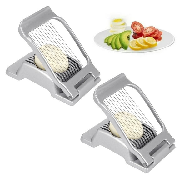 HEQUSIGNS 2Pcs Egg Slicer for Hard Boiled Eggs, Household Stainless Steel Egg Cooker Cutter for Strawberry Fruit Garnish Slicer (gray)