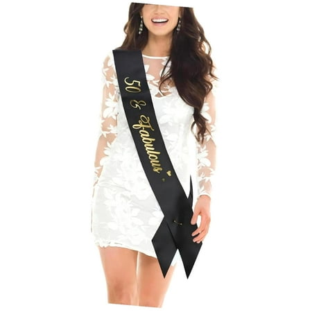 SKYSONIC 50th Birthday Sash and Crown for Women, 50th Birthday Party Decorations, 50 & Fabulous Celebration, Birthday Woman Party