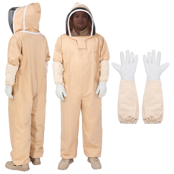 Uxcell 2Set Bee Suit for Men Women l Beekeeping Suit with Glove and Veil Hood Apricot