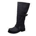 thumbnail image 2 of Xfvqtps Vintage Mid Calf Boots for Women Pull on Round Toe Thick Sole Buckle Strap Faux Leather Tall Boots, 2 of 7
