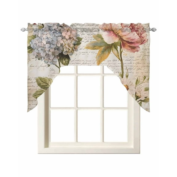 Vintage Hydrangea Floral Kitchen Swag Valances for Windows, Spring Botanical Flowers Swag Valances Curtains for Living Room, Rod Pocket Window Treatments for Bathroom, Bedroom, Cafe, 56"x36"