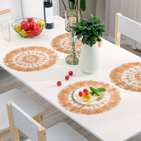 

Round Grid Placemat One Sizex6 Round Placemat PVC Plate Mat，15.4 Inch Non-Slip and Heat Resistant Table Placemat Dining Room Placemat Beautiful Light Orange Tie Dye
