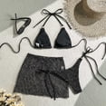 thumbnail image 6 of GEWSEY Women's 3 Piece Swimsuits Halter Triangle Crochet Bikini Sets with Cover Up Skirt (Black, M), 6 of 9