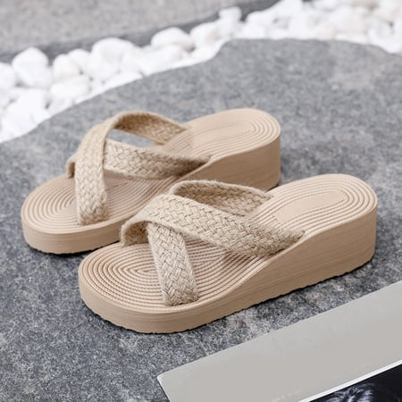 

Cathalem Women Slippers Summer New Pattern Fashion Wedge Comfortable Beach Sandals Simple Womens Slippers Size 8 Wide Width Beige 7