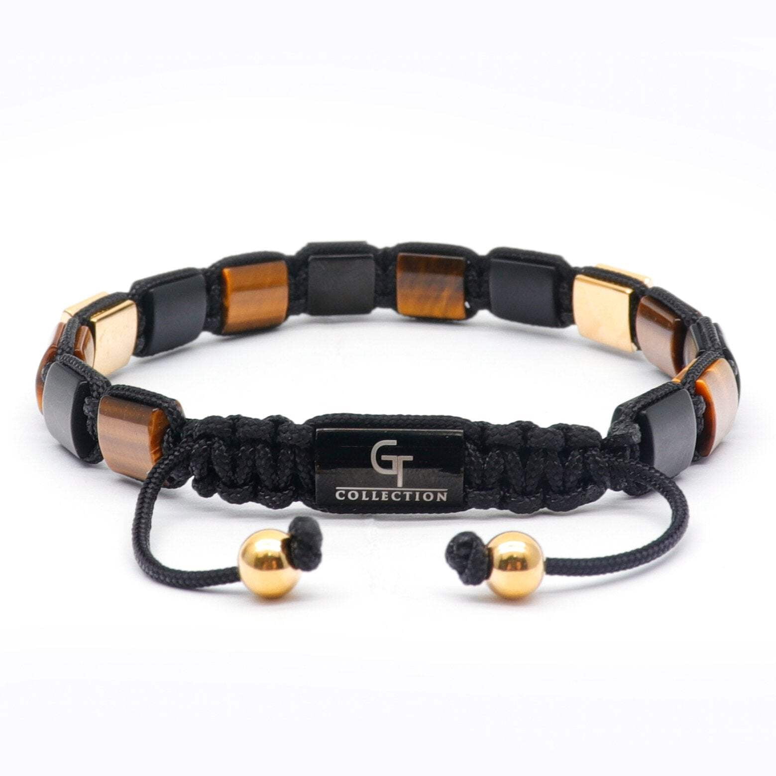 Men's Tiger Eye, Black Onyx Flat Bead Bracelet | Gift for Men | One Size Fits All | 100% Natural | Gemstone Adjustable Bracelet