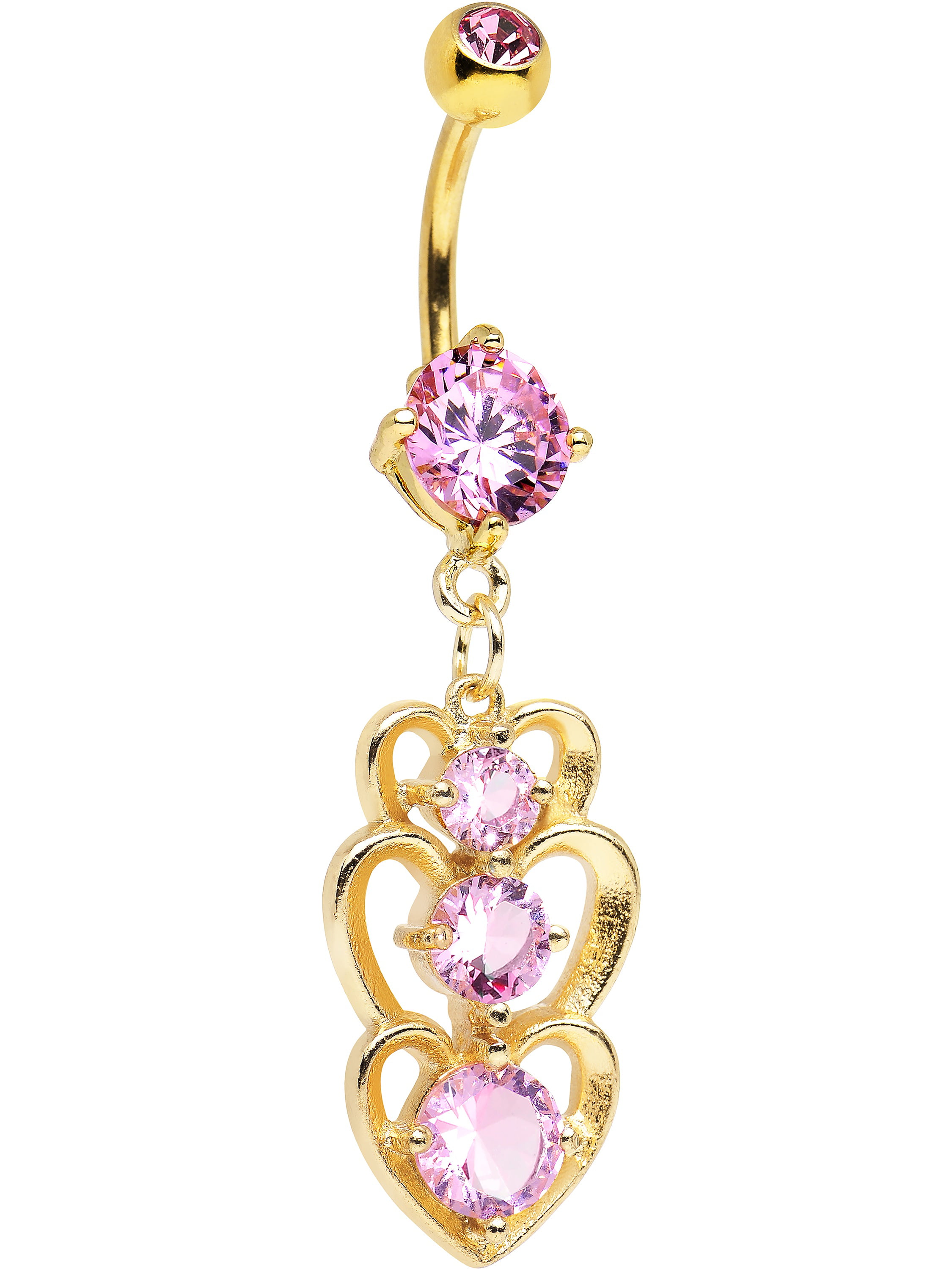 Body Candy Body Candy Gold Stainless Steel Double Pink Triple Heart