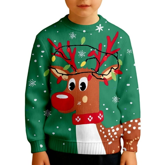 Wdgfv Unisex Kids Girls Boys Christmas Sweater Animals 3D Graphic Funny Long Sleeve Crewneck Holiday Pullover Sweatshirt Green 7-8 Years