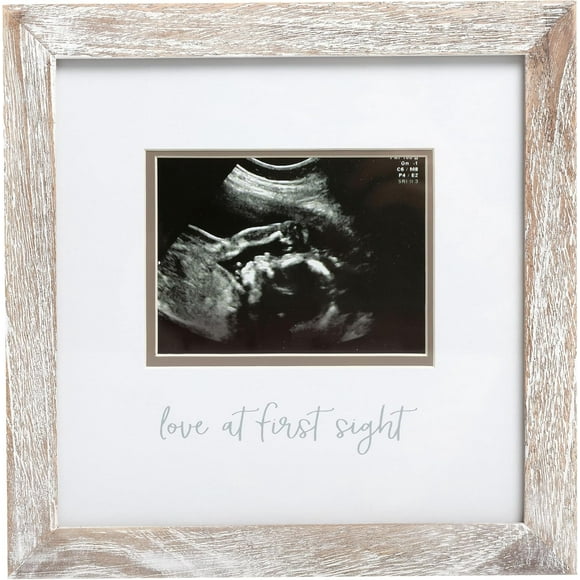 Pearhead Love at First Sight Rustic Sonogram Photo Frame, Baby Ultrasound Keepsake Picture Frame, Gender-Neutral Nursery Décor, 4" x 3" Photo Insert, Distressed Wood