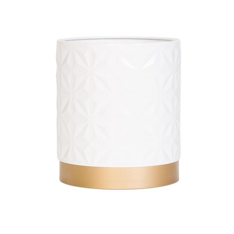 Geometric Metal Waste Basket With Gold Base - White - 12"H x 10"W