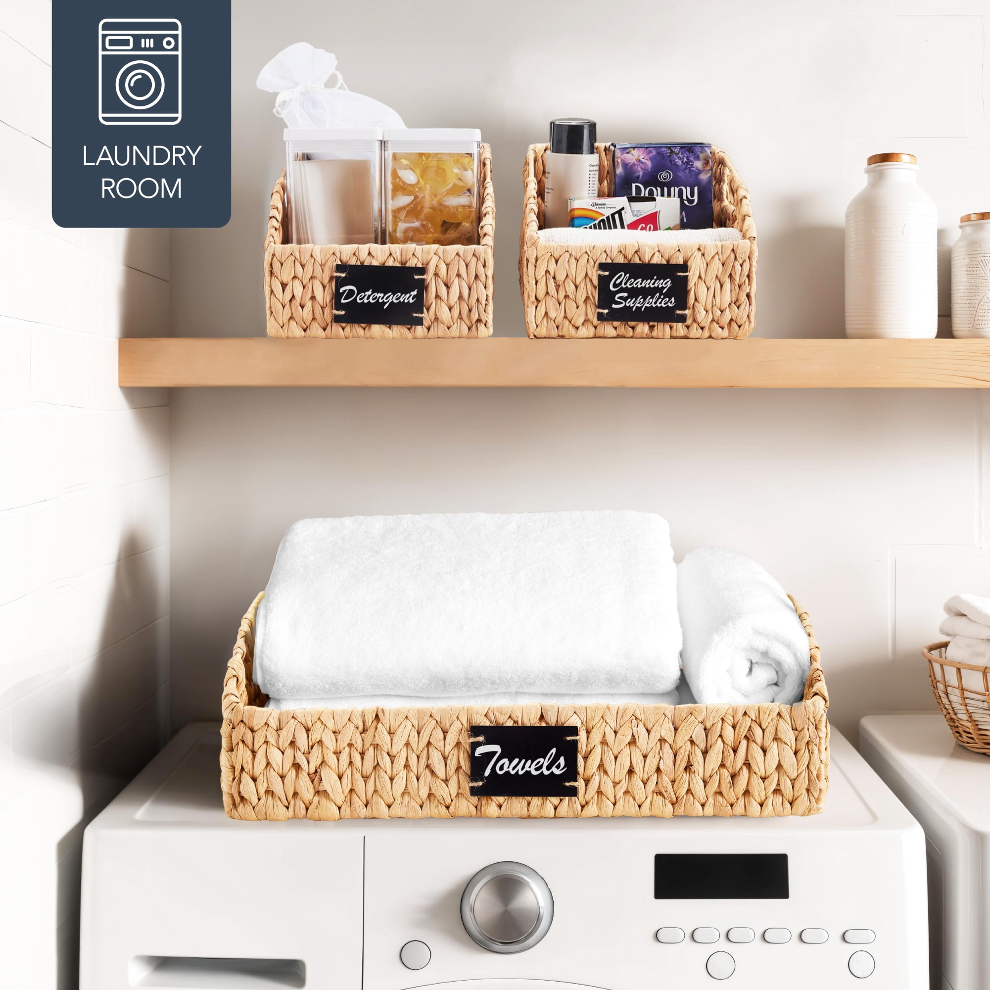 Best Choice Products Water Hyacinth Pantry Storage Baskets, Wicker Baskets w/ Built-in Handles - Natural