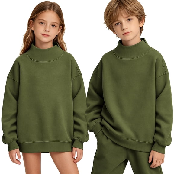 Sevevn Kids Mock Neck Pullover Sweatshirt Boys Girls Drop Shoulder Long Sleeve Loose Oversized Casual Top for Fall Winter