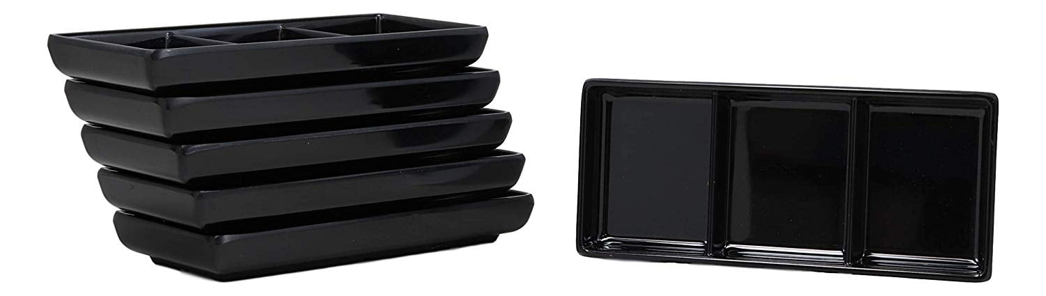 Ebros Contemporary Black Jade Melamine Tetragon Artistic Design Condiments Ketchup BBQ Soy Sauce 2oz Dipping Bowls or Dishes Home Kitchen Party Dining Restaurant Supply Dip Bowl Dish Set of 6 