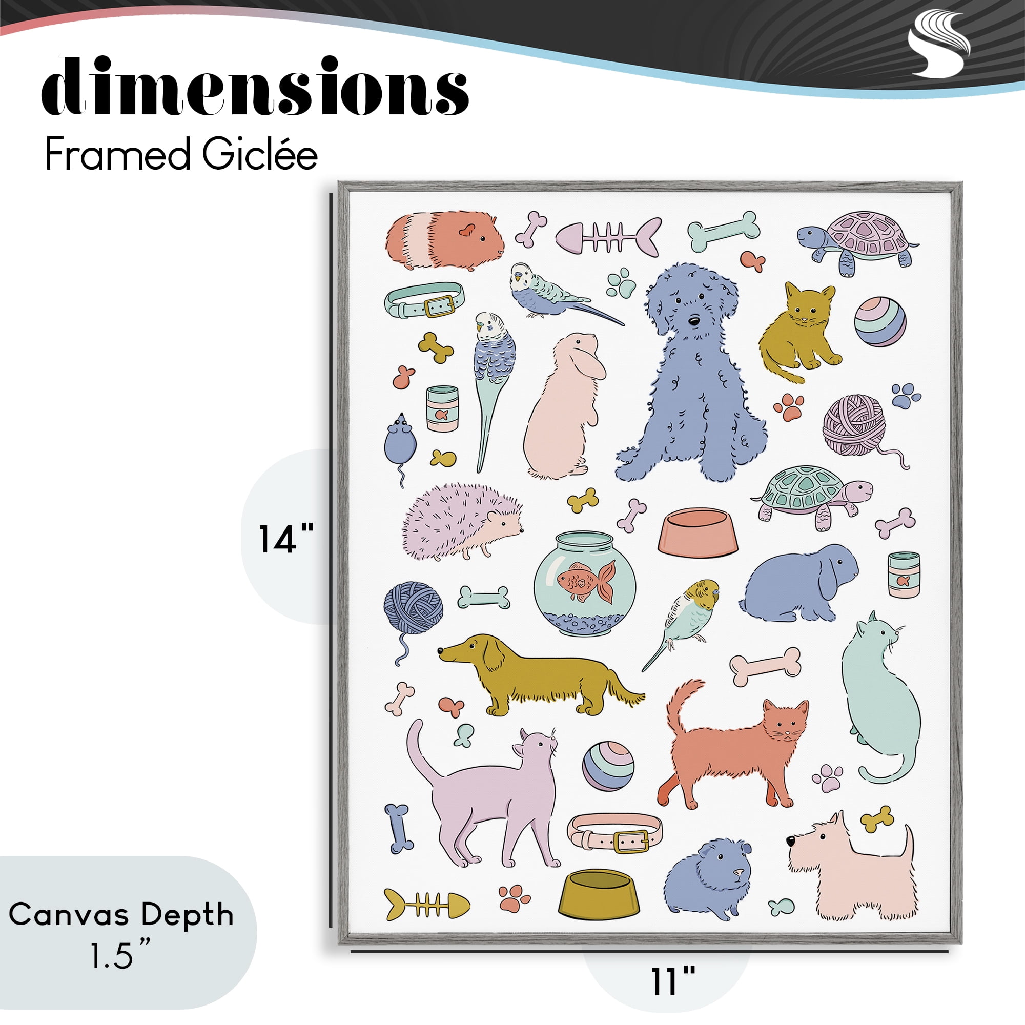 Stupell Industries Pet Shop Menagerie Gray Framed Giclee Art, design by Bethany Sandoval