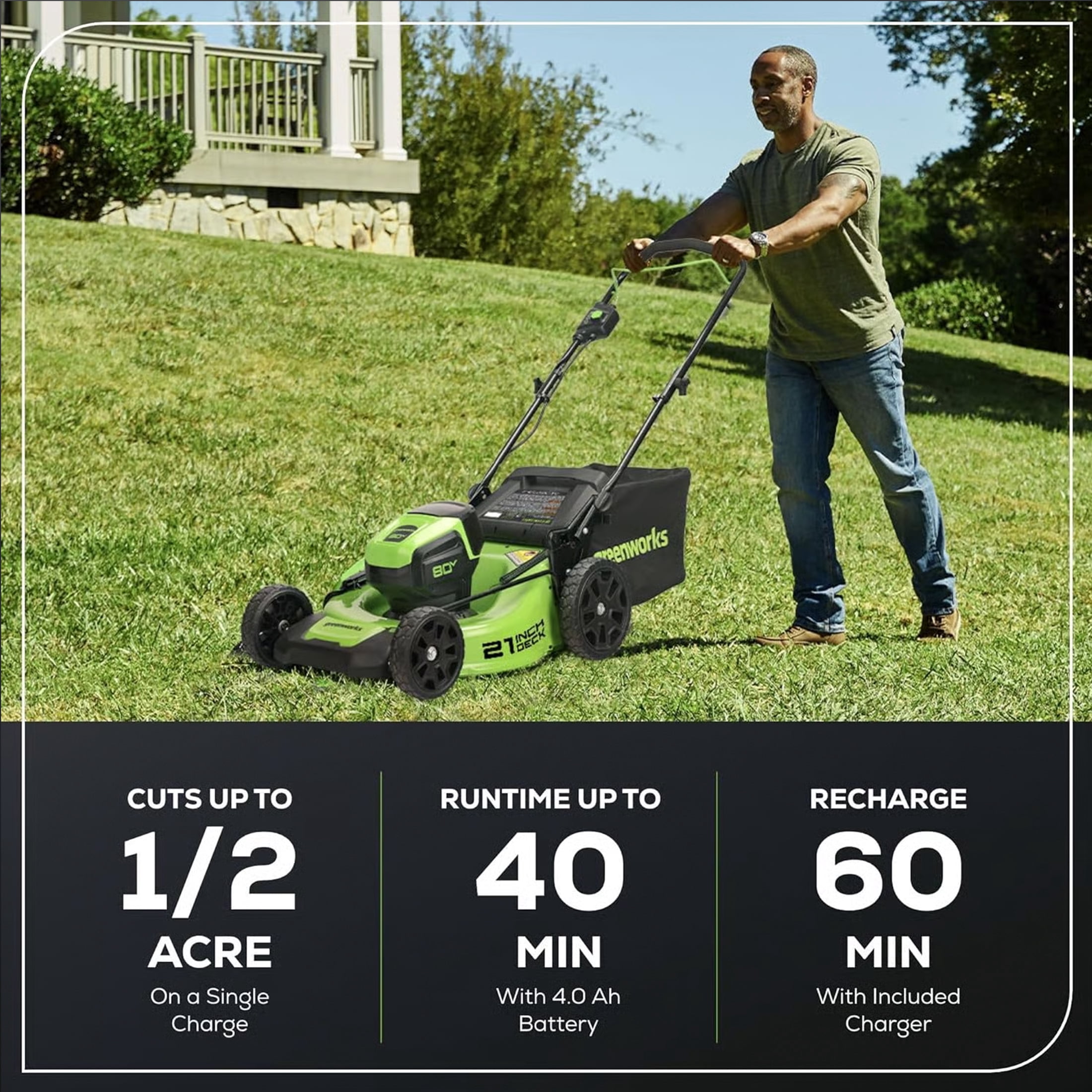 Greenworks 80V 21" Push Mower with (1) 4Ah Battery & Charger 2501202VT​