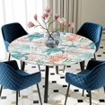thumbnail image 5 of Elastic Fitted Round Tablecloth, Teal Red Coastal Waterproof Stretch Table Cover for 45"-54" Tables, Beach Nautical Sea Turtle Coral Starfish Vintage Washable Outdoor Tablecloths for Patio, Picnic, 5 of 9