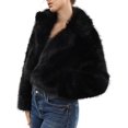 thumbnail image 2 of Women's Shaggy Faux Fur Cropped Coat Long Sleeve Notch Collar Short Fluffy Outerwear with Side Pockets 100% Polyester Winter Fashion Fur Jacket, 2 of 6