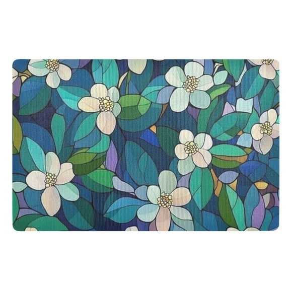 Blue and Green Floral Floor Door Mat Outdoor Indoor for Home Entrance Welcome Mats 32"x20"