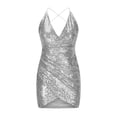 thumbnail image 4 of LSLJS Robe de Soirée Sexy pour Femmes Col Montant à Lacets Manches Longues à Sequins Dos Ouvert Jupe Courte, Robe d'Été Plage, 4 of 6