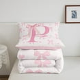 thumbnail image 4 of Initial Letter P Comforter Set King Size,Princess Style Pink Bowknot Girly Romantic Bedding Set 3 Pcs for Adults,Dreamy Bow Love Hearts Kawaii Pink Down Comforter,2 Pillowcases, 4 of 6