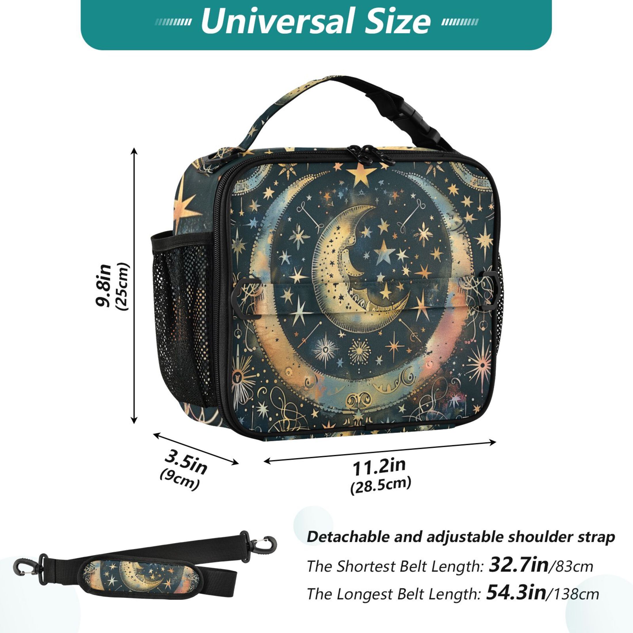 ALAZA Bohemia Ethnic Moon and Star Lunch Box Insulated Lunch Bag Cooler Tote with Shoulder Strap