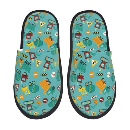 Balery Trucks And Excavators Slient Indoor Furry Fleece Comfort House Shoes Soft Non-Slip Home Shoes Cotton slippers House Slippers-- Medium