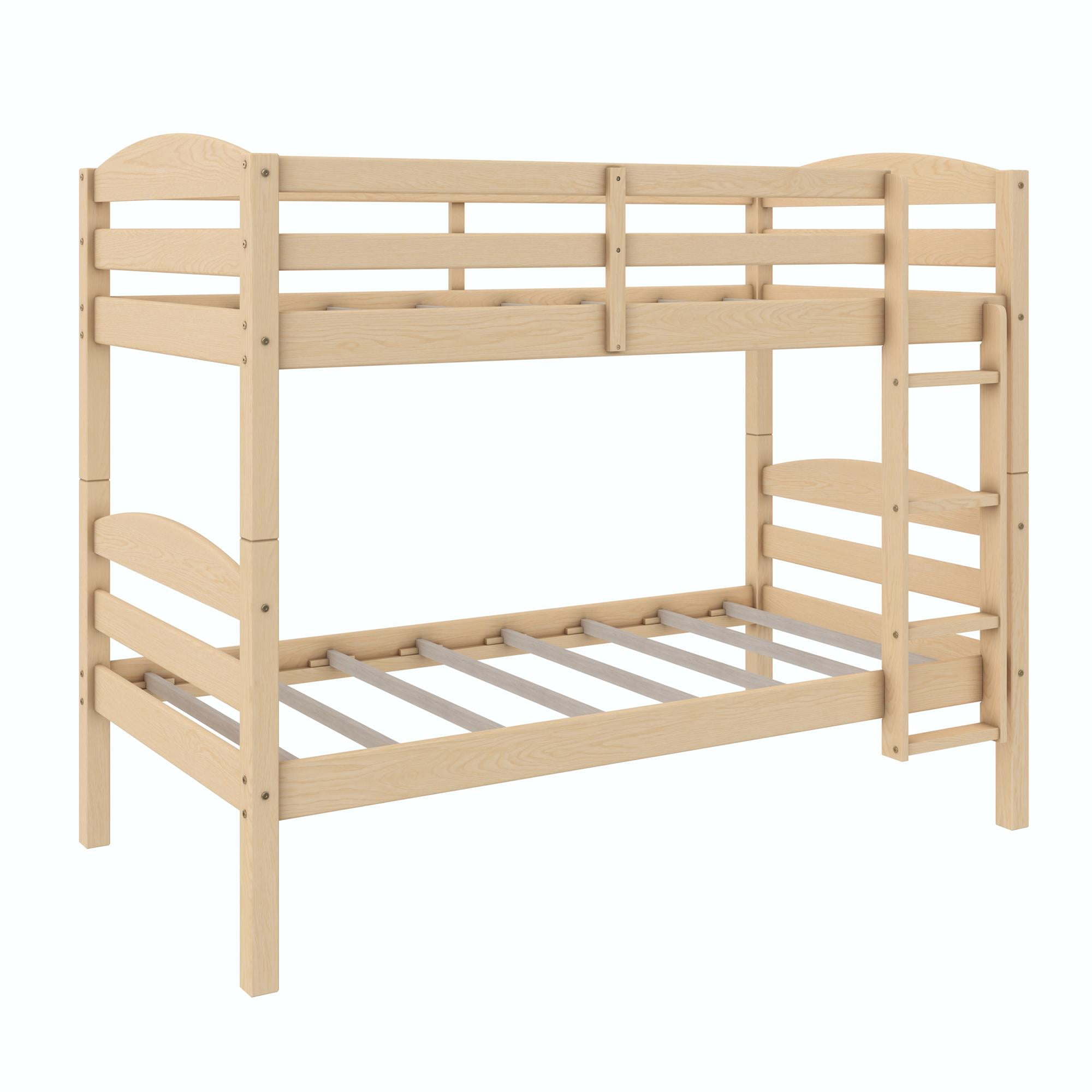 Better Homes & Gardens Leighton Kids Solid Wood Twin-over-Twin Convertible Bunk Bed with Ladder and Guardrails, Natural Pine