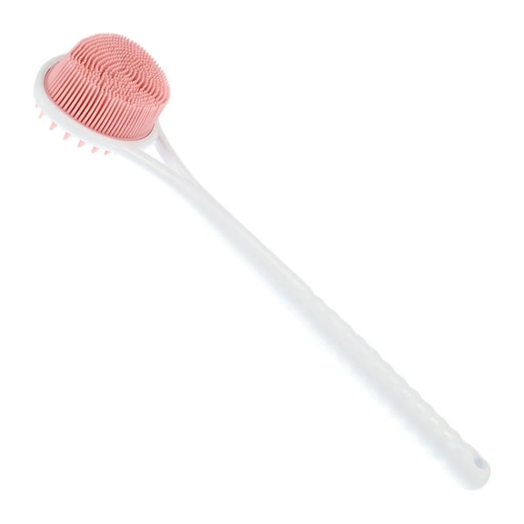 Unique Bargains 1 Pc Long Handle Bath Brush Back Scrubber for Bathroom 15.35" Length Pink
