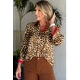 thumbnail image 6 of Fall Brown Leopard Contrast Trim V-Neck Blouse for Professional Women, M, 6 of 9