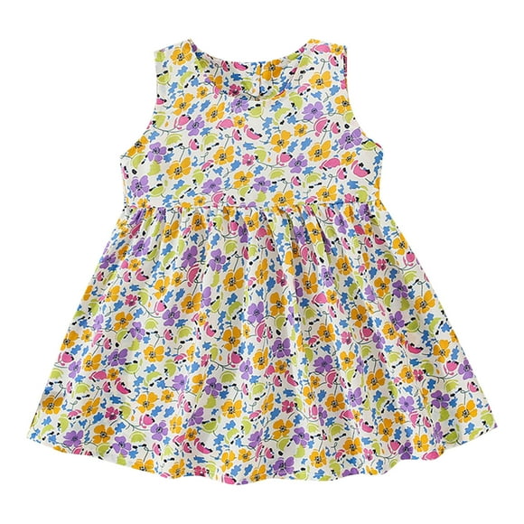 Robes Sans Manches pour Tout-Petites Filles Soleil Imprimés Floraux Princesse Robe de Danse Fête Vêtement Fille Taille 2-3T