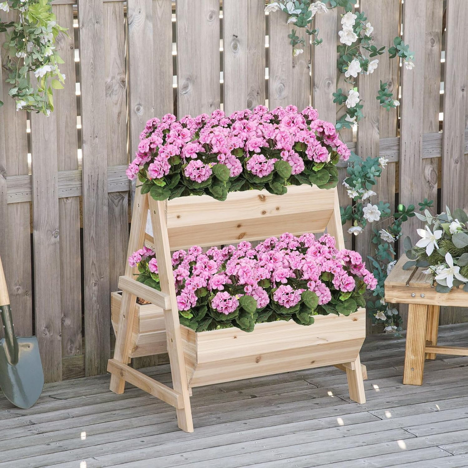 6 Pcs 14'' Artificial Geranium Silk Flower Outdoor UV Resistant Garden Plants Bush Faux Flowers for Home Wedding Kitchen Table Centerpieces Decor(Purple Pink)