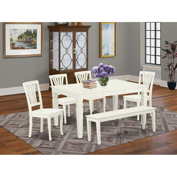 East West Furniture Weston 6-piece Wood Dining Table Set in Linen White