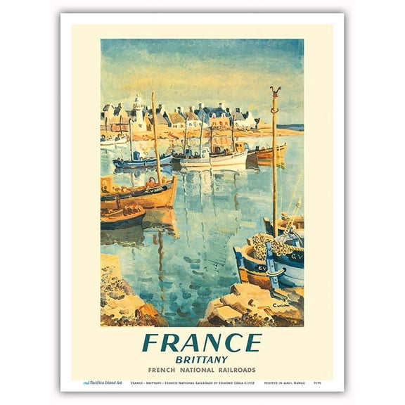 France - Brittany - French National Railroads - Vintage Railroad Travel Poster by Edmond Céria c.1953 - Master Art Print (Unframed) 9in x 12in