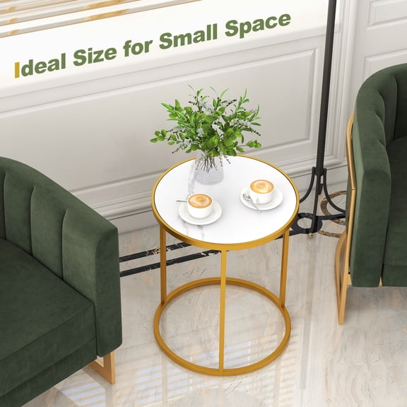 Spaco 16 Inch Marble Top Round Side Table with Golden Metal Frame for Living Room Bedroom-Set of 2, Nightstand Small Side Table, End Table for Bedroom Living Room