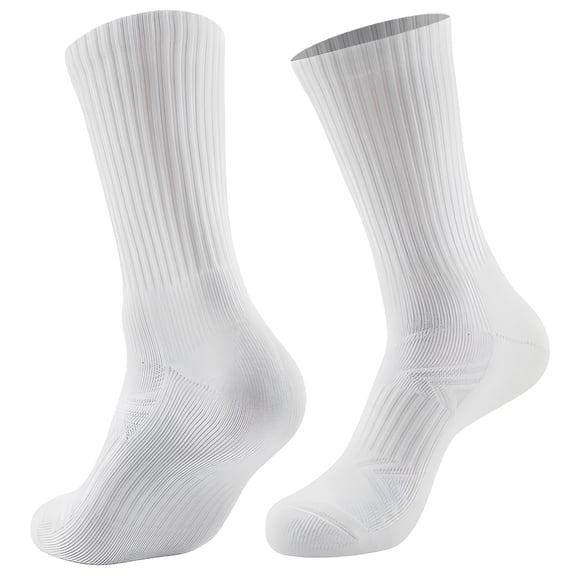 2 Pcs White Cotton Running Socks, Professional Marathon Crew Socks, Towel Bottom, Anti-Slip, Sweat-Absorbent, for Men and Women