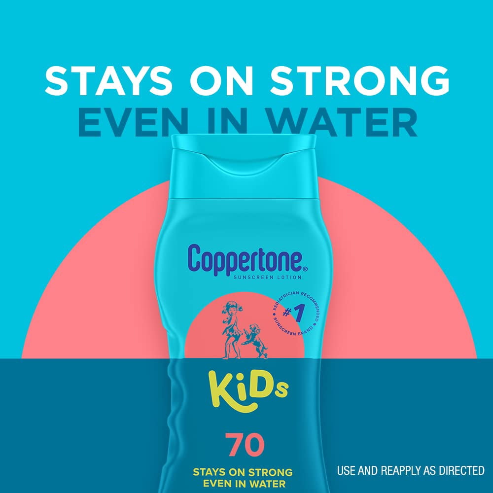 Coppertone Kids Sunscreen Lotion, SPF 70 Sunscreen for Kids, #1 Pediatrician Recommended Sunscreen Brand, Water Resistant Sunscreen SPF 70, 8 Fl Oz Bottle (Pack of 3)