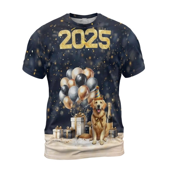 Happy New Year Golden Retriever Welcome 2025 Balloon Firework Party All Over Print 3D Shirt Unisex Merch Goldens Dog Lover Gifts Idea - 01014