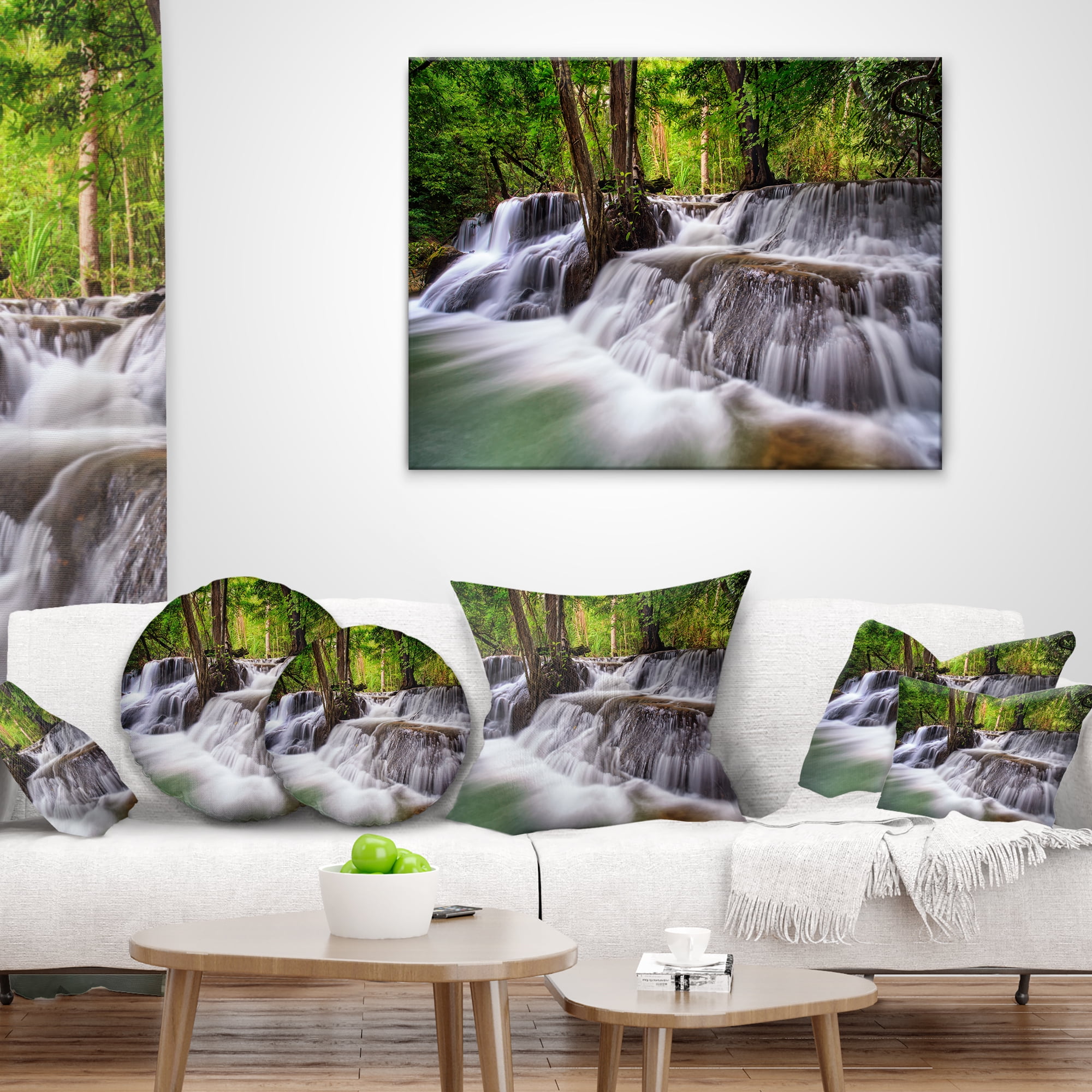 Designart Waterfall Huai Mae Kamin - Landscape Printed Throw Pillow - 12x20