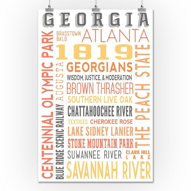 Georgia Typography Lantern Press Artwork 24x36 Giclee Gallery Print Wall Decor Travel Poster Com - Georgia Southern Wall Art Georgia Typography Lantern Press Artwork 24x36 Giclee Gallery Print Wall Decor Travel Poster Com - Georgia Southern Wall Art