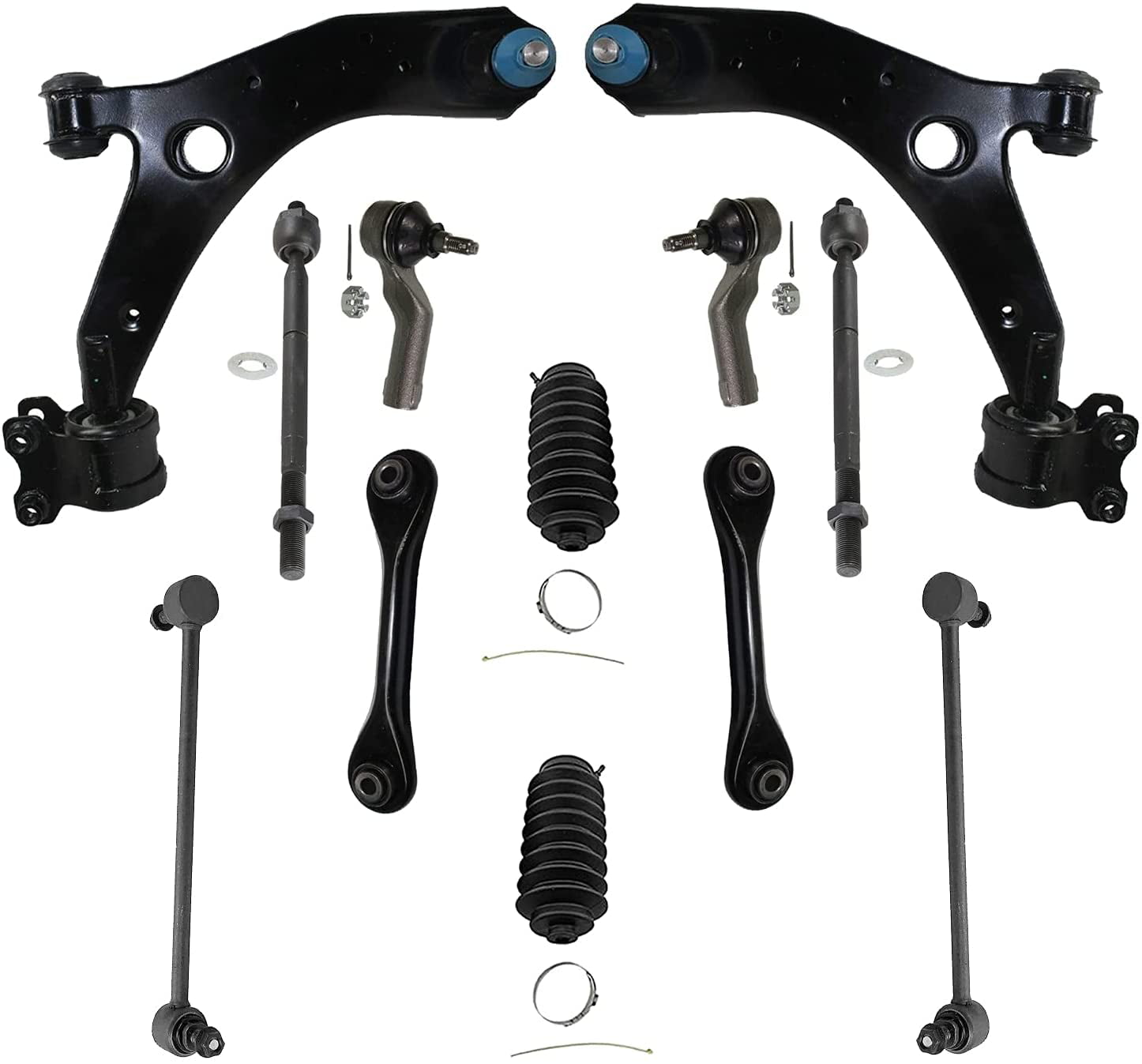 12PC Front and Rear Lower Control Arm w/Ball Joint Sway Bar Inner Outer Tie Rod and Rack Boot Suspension Kit for 2007 2008 2009 Mazda 3 Mazdaspeed Turbo Detroit Axle 