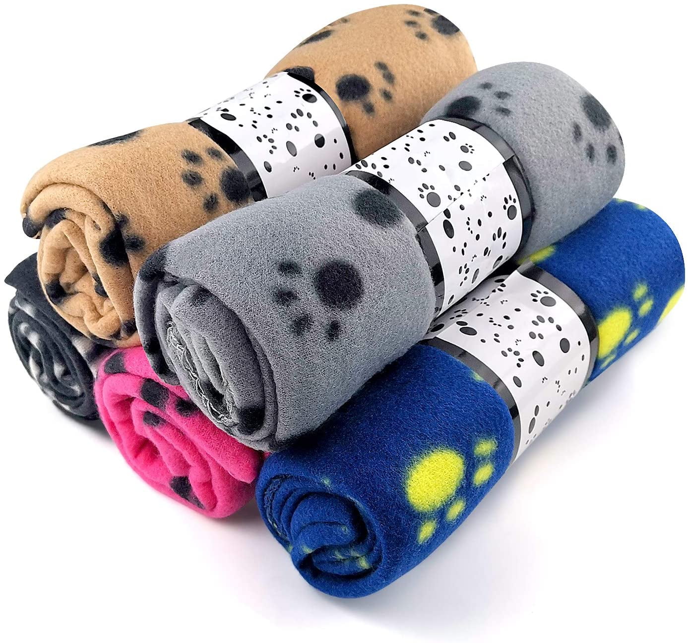 5 Pack Large Fleece Dog Cat Blanket, 38x 27 Inch Fluffy Puppy Blanket, Soft Pet Sleep Mat Bed Cover with Color Paw Printing for Home Using - Couch,Bed, Camping Mat, Car Seat