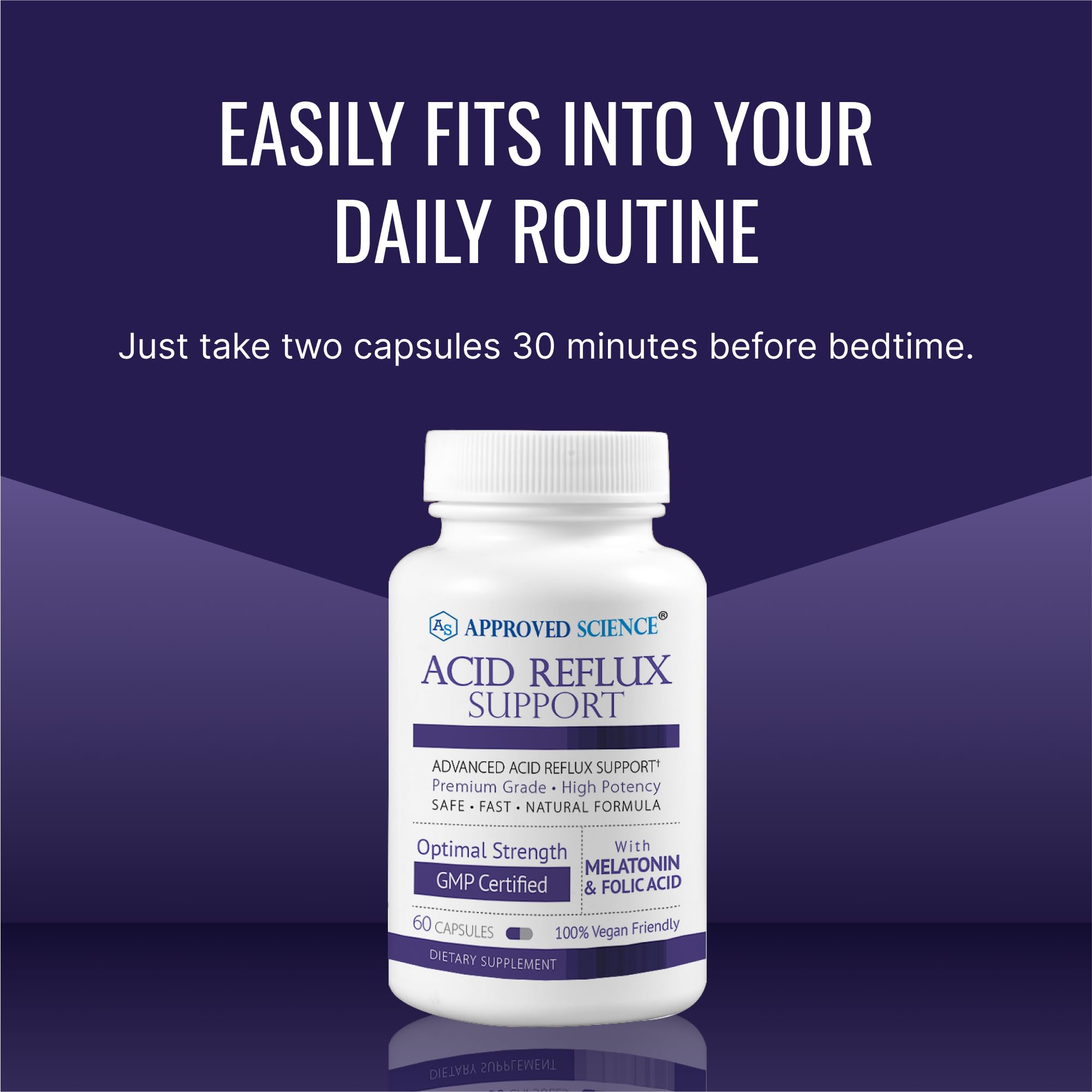 Approved Science Acid Reflux Support - with Melatonin, Marshmallow Root, L-Taurine - 60 Capsules - Vegan