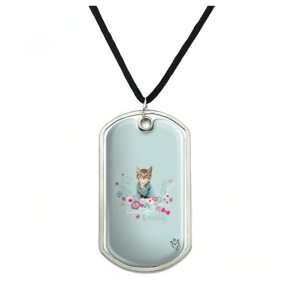 Beautiful Cuddly Cat Kitten in a Sweater Military Dog Tag Pendant Necklace with Cord