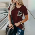 thumbnail image 1 of New Women's Casual Loose T Shirts Color Matching Design Pockets Decor V Neck Short Sleeve Leopard Print Pullovers Top, 1 of 2