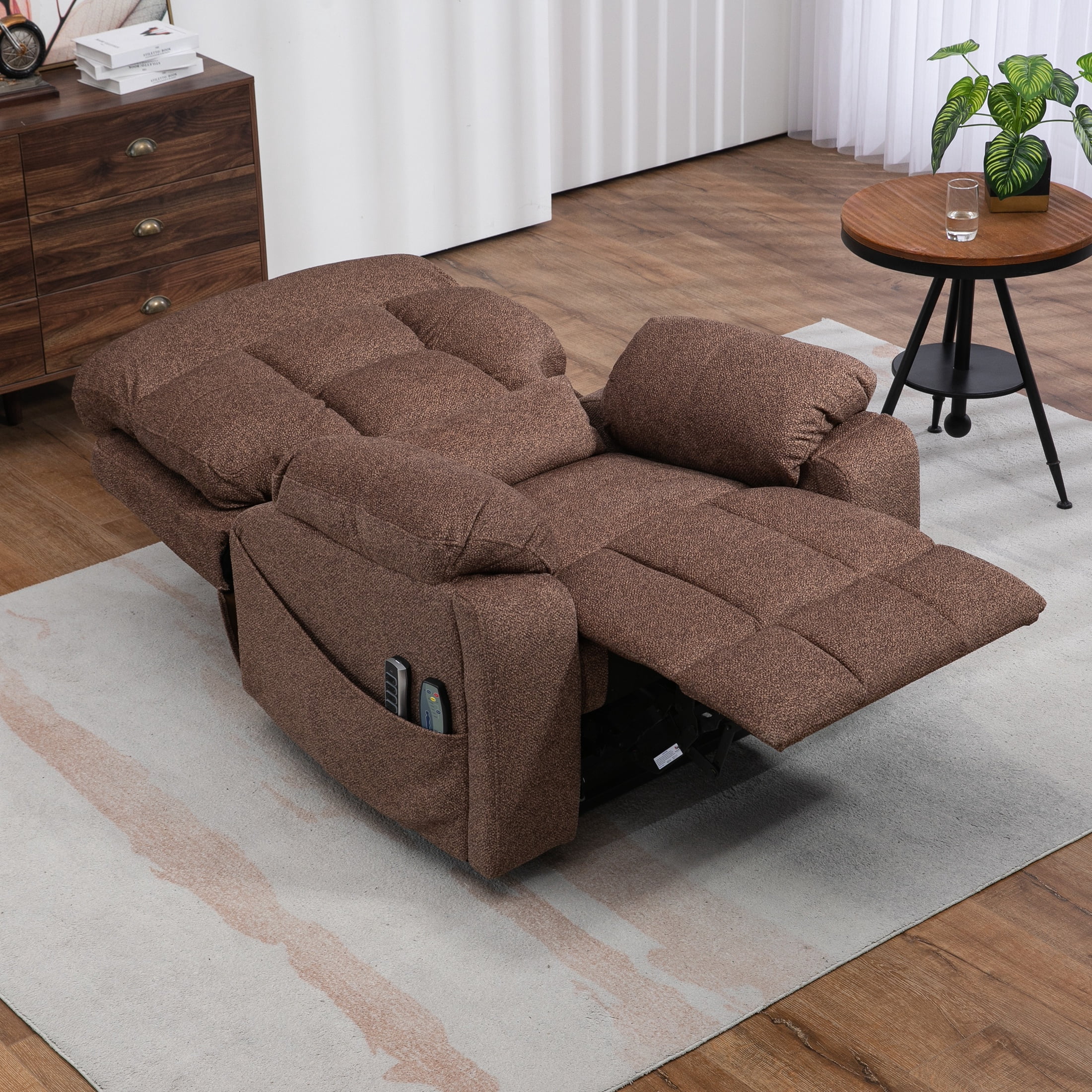 SYNGAR Power Lift Recliner Chair for the Elderly, Oversized Recliner with Massage and Heat, 2 Hidden Cup Holders, Side Pockets, 26" Width of Seat, 4 Motor, Reclining Chair, Brown