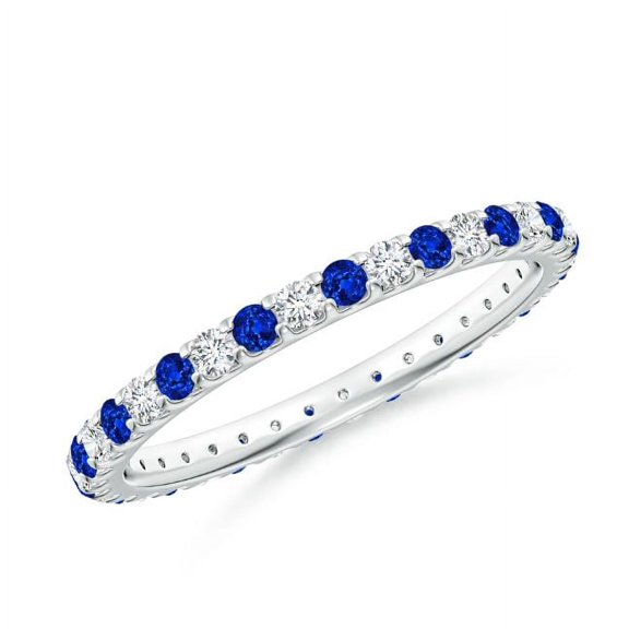 Round Shape Blue Sapphire CZ Diamond Eternity Band Ring Women 925 Sterling Silver September Birthstone Mothers Day Women Gift Gemstone Jewelry