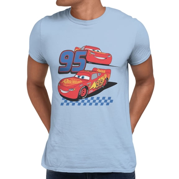 Disney Pixar Cars Lightning McQueen Vintage Racing Men's T Shirt (Light Blue, S-XXXL)