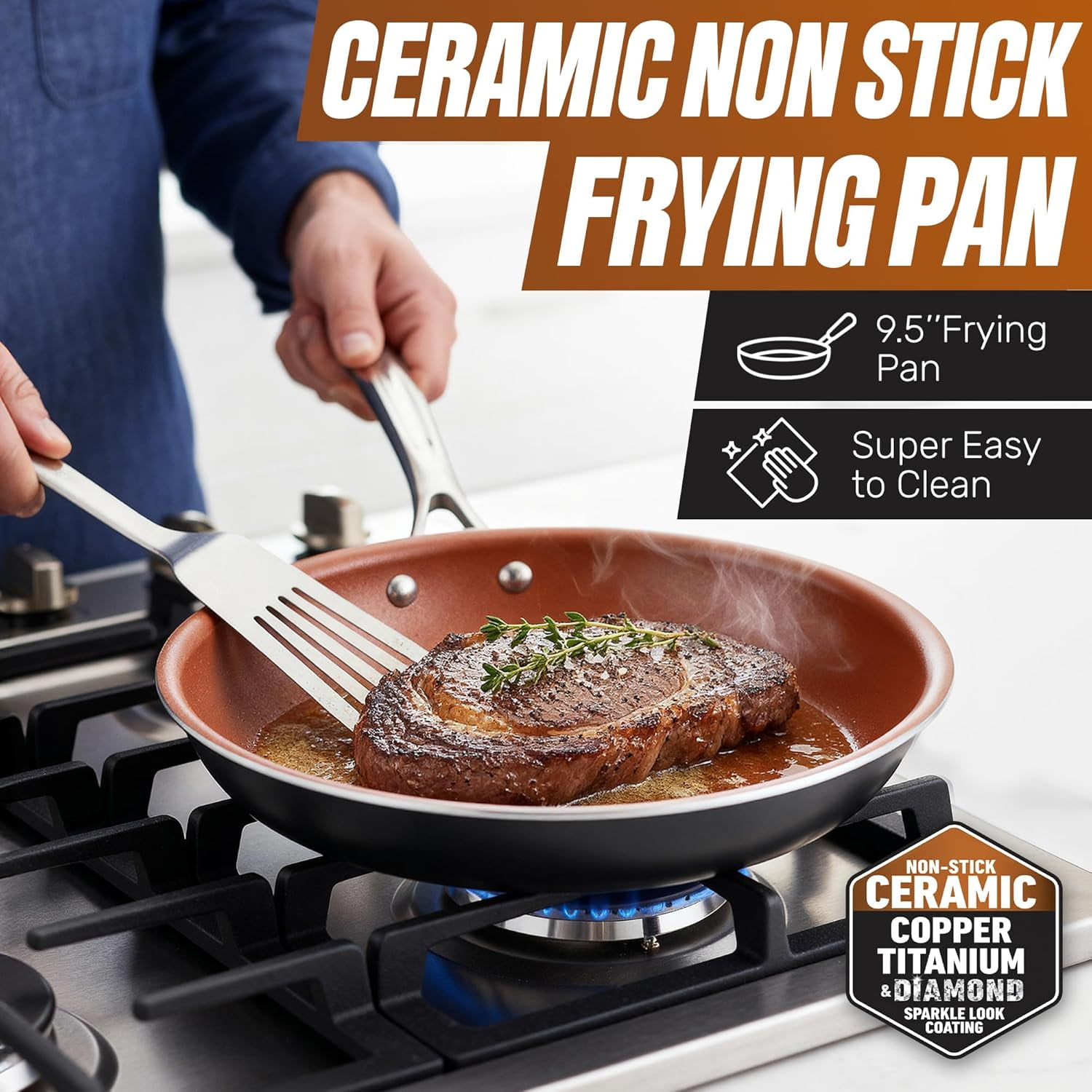 Gotham Steel 12Pc Pots and Pans Set Non Stick, Ceramic Cookware Set, Nonstick, Nontoxic, Oven & Dishwasher Safe, Stay Cool Handles Ceramic Cookware Set, No Forever Chemicals, Copper