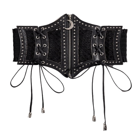Aellinatey Punk Underbust Waist Belts Wide Chain Trendy Waist Belt Cowgirl Lace-up
