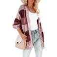 thumbnail image 3 of Coolmee Womens Long Sleeve Color Block Cardigan Striped Open Front Chunky Knit Slouchy Sweaters Outwear Coats Purple Size L, 3 of 6